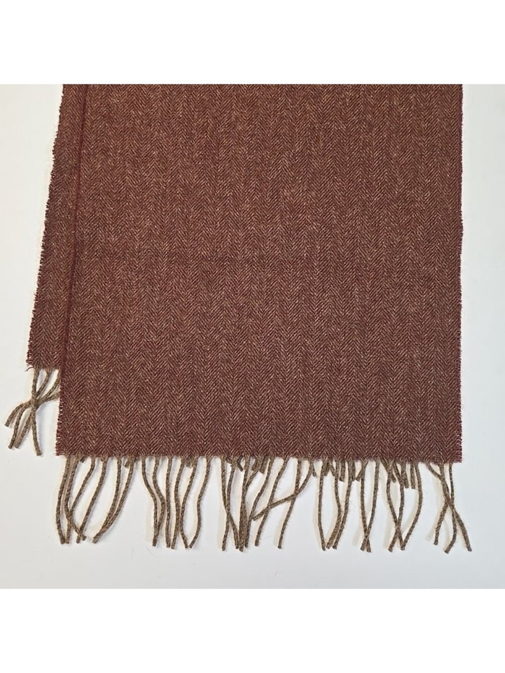 Vintage Amicale 100% Wool Scarf Brown Herringbone Chevron Fringe Made in USA